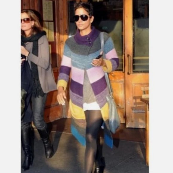 Theory RARE Multi Ribbed Colorblock Cardigan Floriane Land Sweater sz Large - Picture 1 of 11